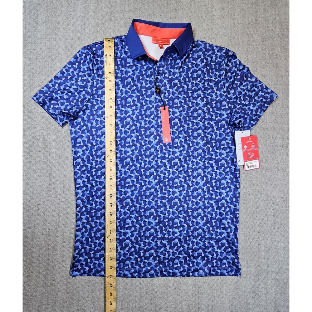 REDVANLY Norton Polo Shirt Mazarine Blue S Athletic Geometric Stretch Golf - Picture 9 of 12